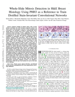 Whole-Slide Mitosis Detection in H&E Breast Histology Using PHH3 as a
  Reference to Train Distilled Stain-Invariant Convolutional Networks