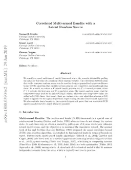 Correlated Multi-armed Bandits with a Latent Random Source