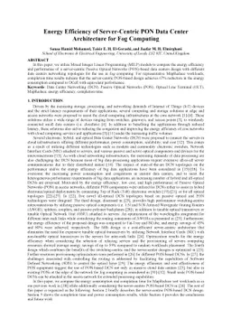 Energy Efficiency of Server-Centric PON Data Center Architecture for Fog
  Computing