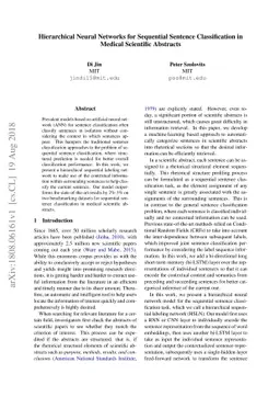 Hierarchical Neural Networks for Sequential Sentence Classification in
  Medical Scientific Abstracts