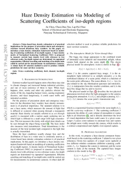 Haze Density Estimation via Modeling of Scattering Coefficients of
  Iso-depth Regions