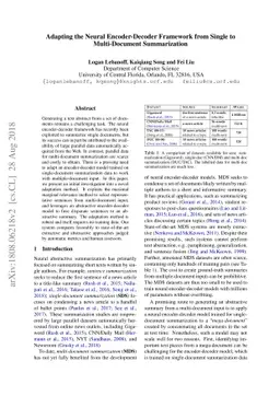 Adapting the Neural Encoder-Decoder Framework from Single to
  Multi-Document Summarization