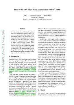 State-of-the-art Chinese Word Segmentation with Bi-LSTMs