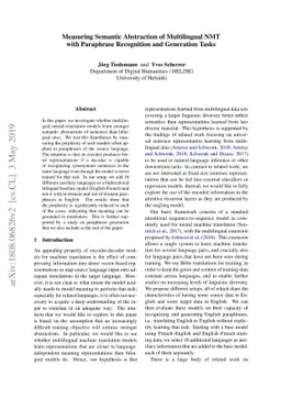 Measuring Semantic Abstraction of Multilingual NMT with Paraphrase
  Recognition and Generation Tasks