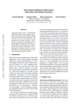 Adversarial training for multi-context joint entity and relation
  extraction