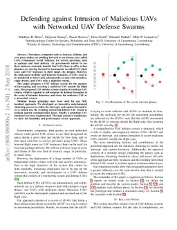 Defending against Intrusion of Malicious UAVs with Networked UAV Defense
  Swarms