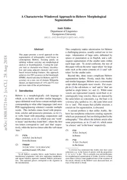 A Characterwise Windowed Approach to Hebrew Morphological Segmentation