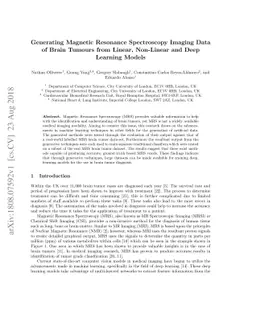 Generating Magnetic Resonance Spectroscopy Imaging Data of Brain Tumours
  from Linear, Non-Linear and Deep Learning Models