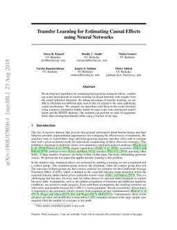 Transfer Learning for Estimating Causal Effects using Neural Networks
