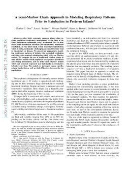 A Semi-Markov Chain Approach to Modeling Respiratory Patterns Prior to
  Extubation in Preterm Infants