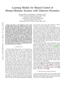 Learning Models for Shared Control of Human-Machine Systems with Unknown
  Dynamics