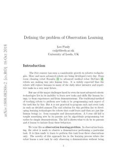 Defining the problem of Observation Learning
