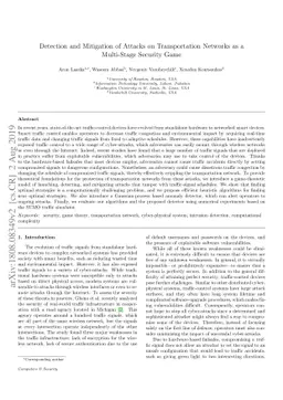 Detection and Mitigation of Attacks on Transportation Networks as a
  Multi-Stage Security Game