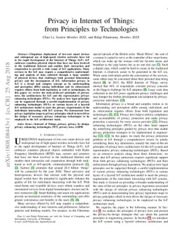 Privacy in Internet of Things: from Principles to Technologies