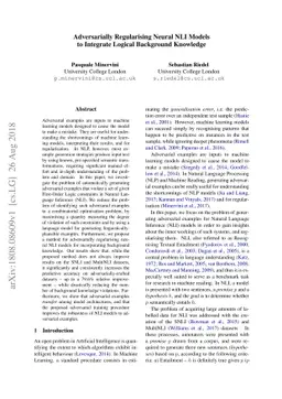 Adversarially Regularising Neural NLI Models to Integrate Logical
  Background Knowledge