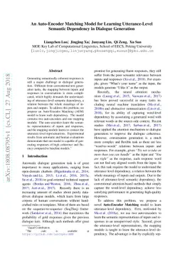 An Auto-Encoder Matching Model for Learning Utterance-Level Semantic
  Dependency in Dialogue Generation