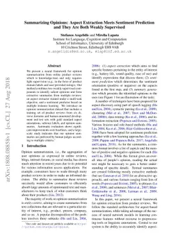 Summarizing Opinions: Aspect Extraction Meets Sentiment Prediction and
  They Are Both Weakly Supervised