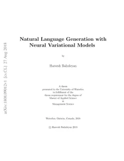 Natural Language Generation with Neural Variational Models