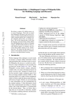 WikiAtomicEdits: A Multilingual Corpus of Wikipedia Edits for Modeling
  Language and Discourse