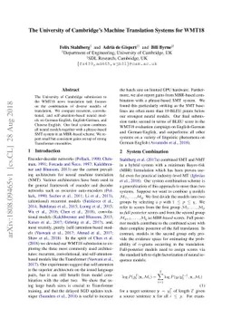 The University of Cambridge's Machine Translation Systems for WMT18