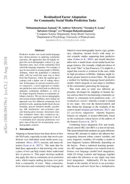 Residualized Factor Adaptation for Community Social Media Prediction
  Tasks