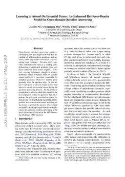 Learning to Attend On Essential Terms: An Enhanced Retriever-Reader
  Model for Open-domain Question Answering