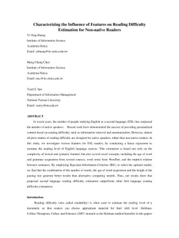 Characterizing the Influence of Features on Reading Difficulty
  Estimation for Non-native Readers