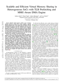 Scalable and Efficient Virtual Memory Sharing in Heterogeneous SoCs with
  TLB Prefetching and MMU-Aware DMA Engine