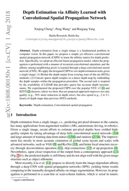 Depth Estimation via Affinity Learned with Convolutional Spatial
  Propagation Network