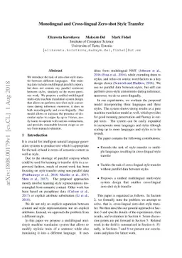 Monolingual and Cross-lingual Zero-shot Style Transfer