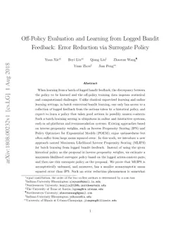 Off-Policy Evaluation and Learning from Logged Bandit Feedback: Error
  Reduction via Surrogate Policy