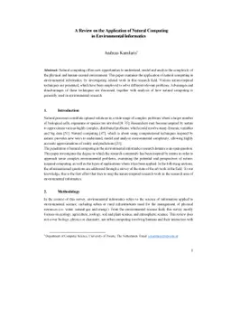 A Review on the Application of Natural Computing in Environmental
  Informatics