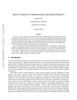 Space Complexity of Implementing Large Shared Registers