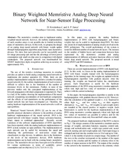 Binary Weighted Memristive Analog Deep Neural Network for Near-Sensor
  Edge Processing