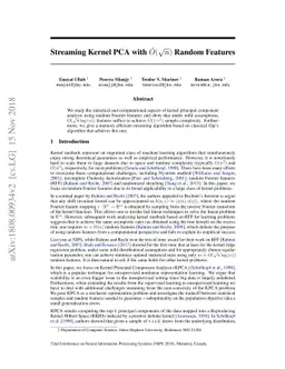 Streaming Kernel PCA with $\tilde{O}(\sqrt{n})$ Random Features