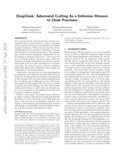 DeepCloak: Adversarial Crafting As a Defensive Measure to Cloak
  Processes