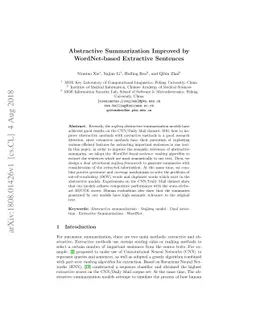 Abstractive Summarization Improved by WordNet-based Extractive Sentences