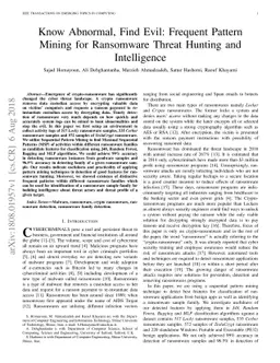 Know Abnormal, Find Evil: Frequent Pattern Mining for Ransomware Threat
  Hunting and Intelligence