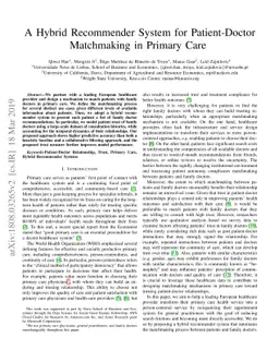 A Hybrid Recommender System for Patient-Doctor Matchmaking in Primary
  Care