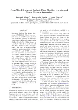 Code-Mixed Sentiment Analysis Using Machine Learning and Neural Network
  Approaches