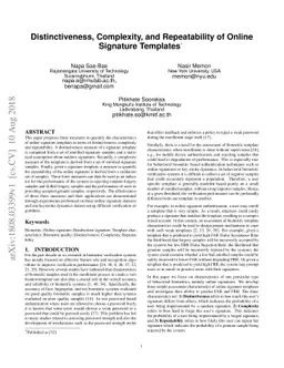 Distinctiveness, complexity, and repeatability of online signature
  templates