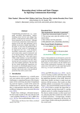 Reasoning about Actions and State Changes by Injecting Commonsense
  Knowledge