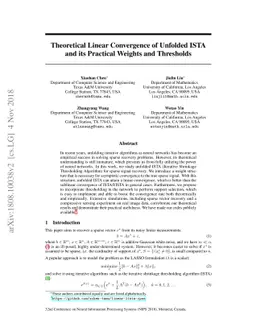 Theoretical Linear Convergence of Unfolded ISTA and its Practical
  Weights and Thresholds
