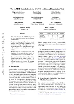 The MeMAD Submission to the WMT18 Multimodal Translation Task