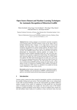 Open Source Dataset and Machine Learning Techniques for Automatic
  Recognition of Historical Graffiti