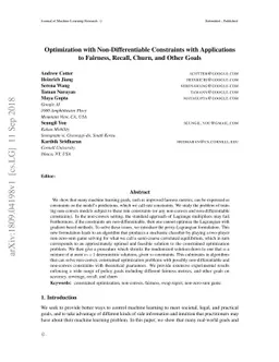 Optimization with Non-Differentiable Constraints with Applications to
  Fairness, Recall, Churn, and Other Goals
