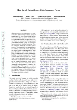 Hate Speech Dataset from a White Supremacy Forum