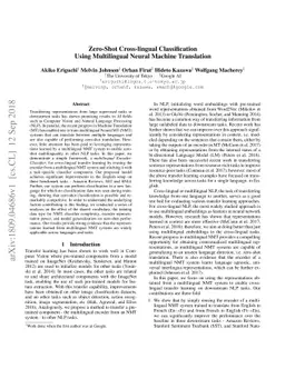 Zero-Shot Cross-lingual Classification Using Multilingual Neural Machine
  Translation