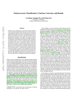 Fairness-aware Classification: Criterion, Convexity, and Bounds