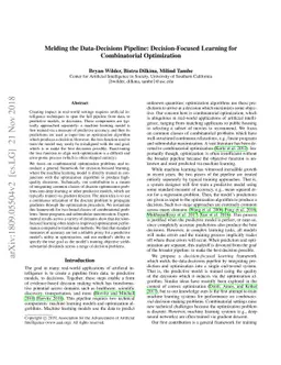 Melding the Data-Decisions Pipeline: Decision-Focused Learning for
  Combinatorial Optimization